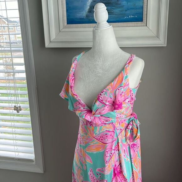 NWT Lilly Pulitzer Fontaine Wrap High Low Sleeveless Beach Tropical Dress XS - Picture 6 of 11